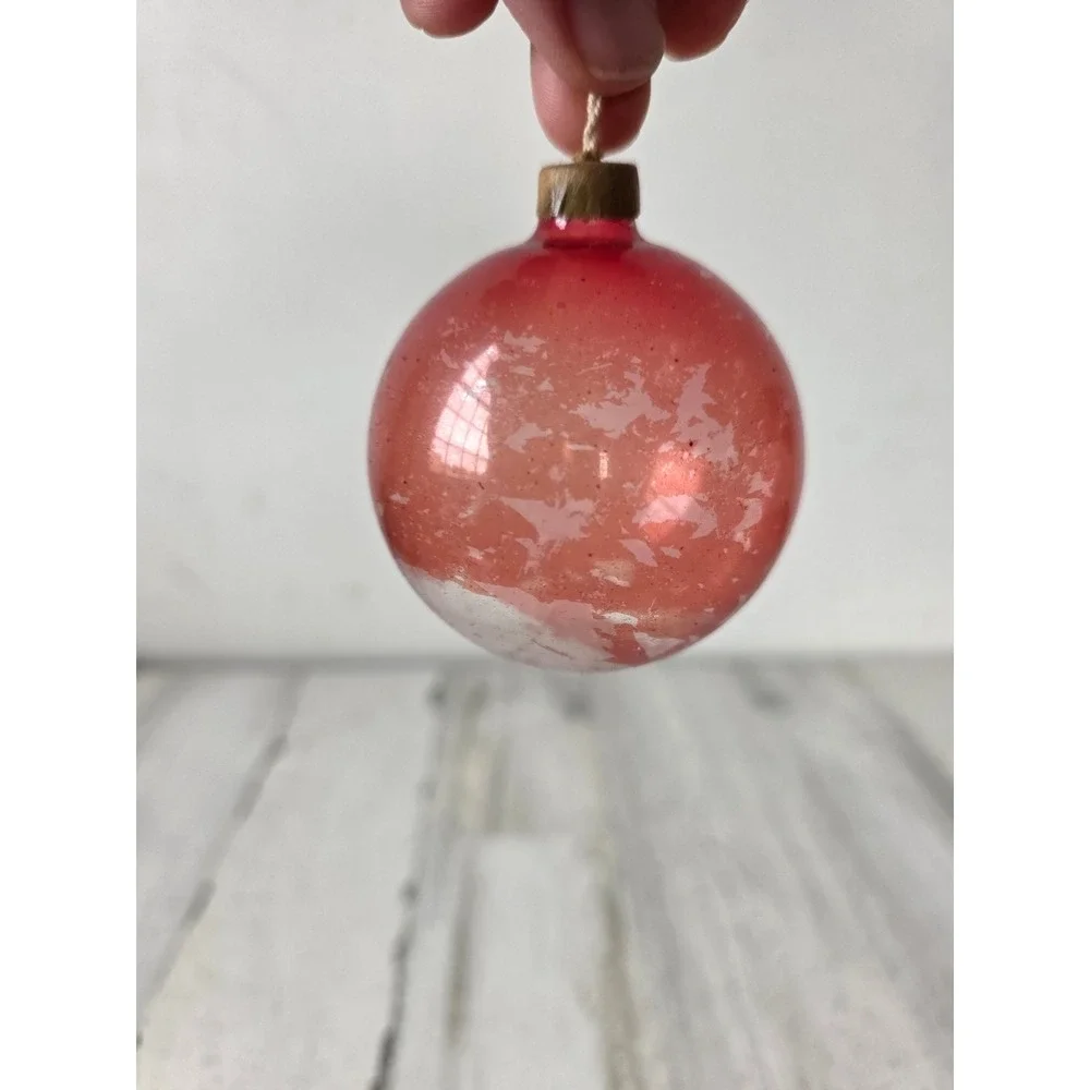 Antique vintage paper cap unsilvered pink glass ornament Xmas tree